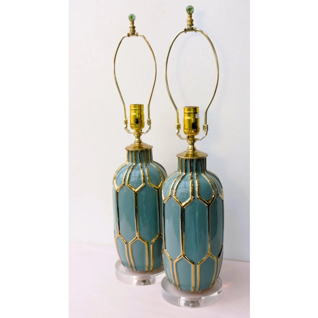 Super Glam Hollywood Regency Style Ceramic Lamp in Blue/Green ( think the color of that famous jewelry store on 5th Ave...