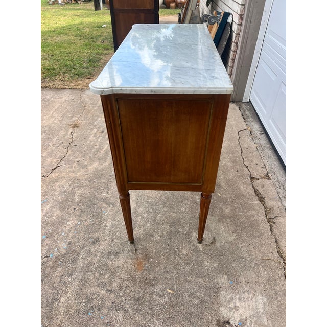 French 19th Century Louis XVI Walnut Carrara Marble Top Chest of Drawers For Sale - Image 12 of 12
