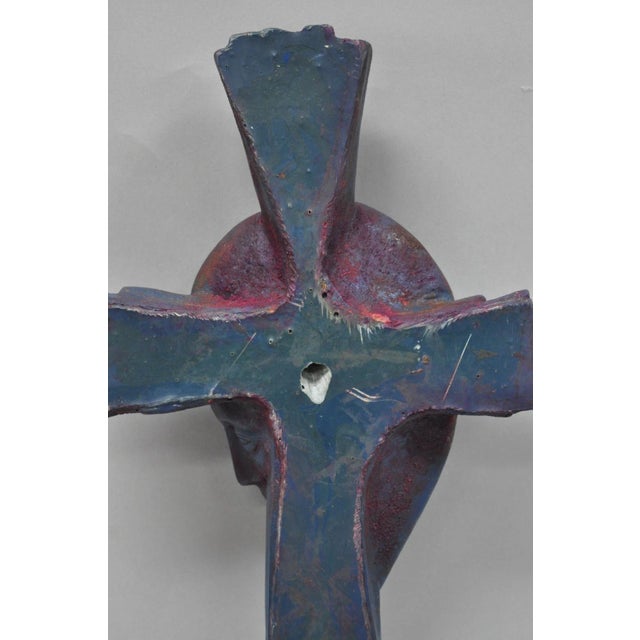 Vintage Religious Jesus Sculpted Resin Blue Mid Century Wall Crucifix Cross For Sale - Image 12 of 14