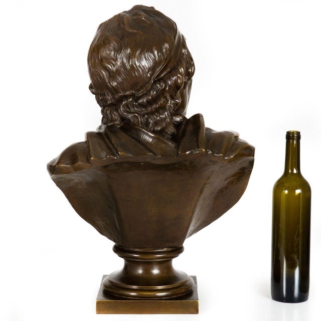 Metal French Antique Bronze Sculpture “Bust of Voltaire” After Jean-Antoine Houdon For Sale - Image 7 of 18