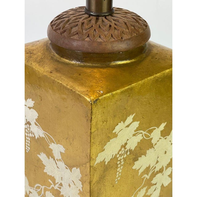 Vintage Gold-Leaf Chinoiserie Ceramic Grapevine Table Lamp For Sale - Image 9 of 18