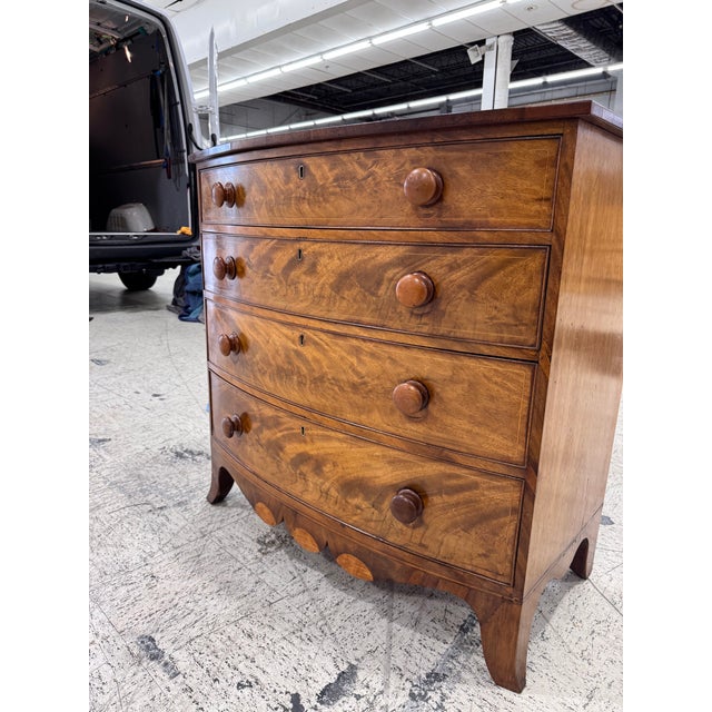 Wood 19th English Bow Front Chest of Drawers For Sale - Image 7 of 10