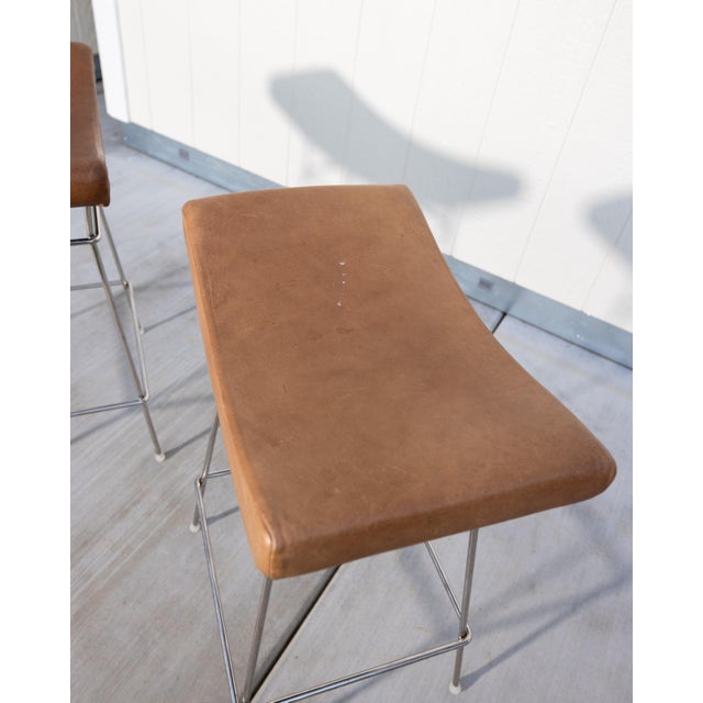 Fernando Jaeger "Bienal" Leather & Chrome Stools Made in Brazil - Set of 3 For Sale - Image 15 of 15