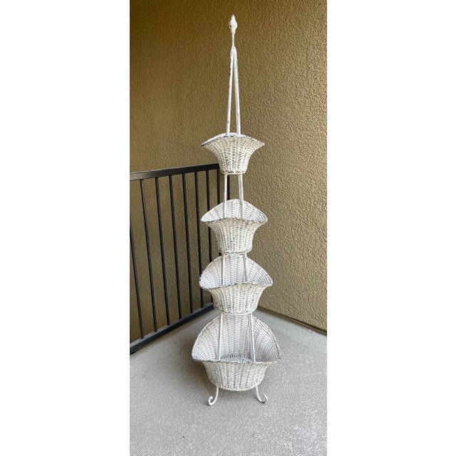 French Provincial Swedish Antique Woven Metal Floral Basket Stand For Sale - Image 3 of 9