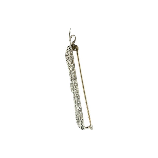 1930's Platinum and 14k White Gold Diamond Filigree Pin/ Pendant For Sale - Image 4 of 6