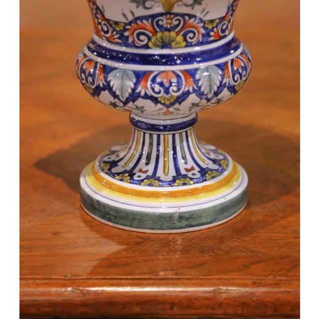 White 19th Century French Rouen Revival Faience Covered Urn With Ram Masks For Sale - Image 8 of 11