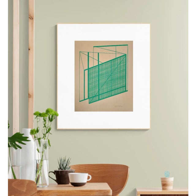 Contemporary Geometric Line Drawing in Green For Sale - Image 3 of 5