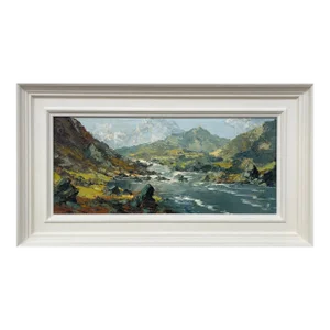 Charles Wyatt Warren, Impasto Oil Painting of River Mountain Scene in Wales by British Artist, Mid-20th Century