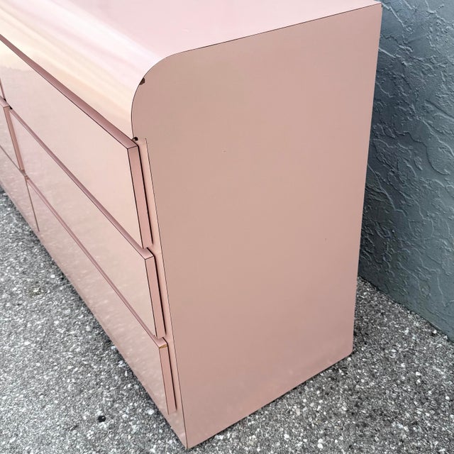 Postmodern Pink Gloss Laminate Waterfall Dresser For Sale - Image 4 of 12