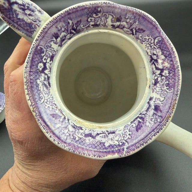 A Very Rare and Unusual Purple and Gray Transferware Decorated Coffeepot, Circa 1830's For Sale - Image 12 of 18