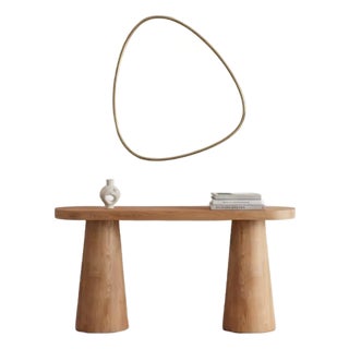 Cone Legs Oval Modern Console Table in Honey Oak For Sale