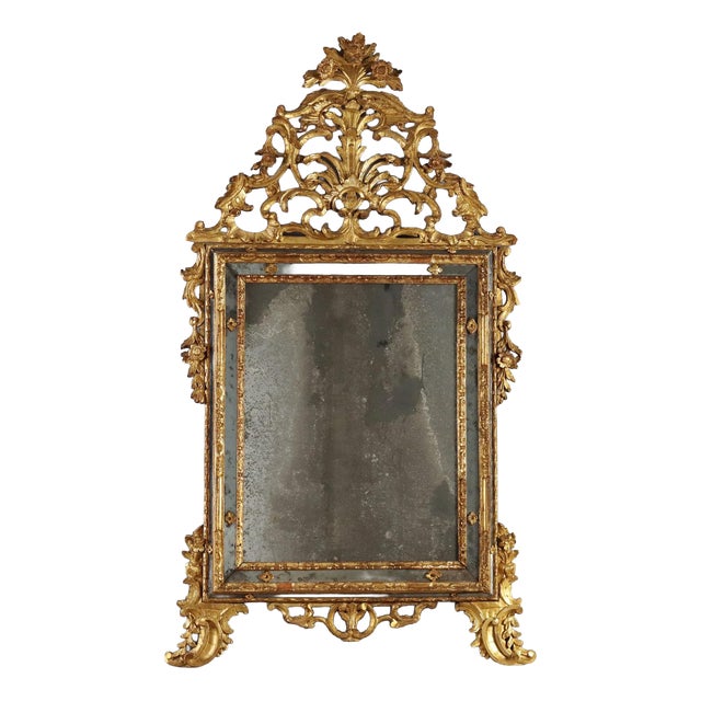 18th Century Carved and Gilded Linden Wood Mirror, Piedmont For Sale