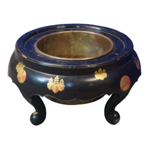 Antique Japanese Edo Makie Lacquered Stand Hibachi Brazier Tea Fire Bowl in Brass
