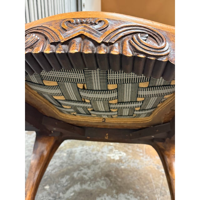 Venetian Leather Bespoke Carved Wood Armchair, Vintage For Sale - Image 10 of 12