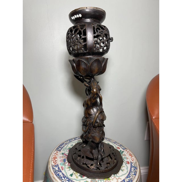 Japanese Antique Japanese Bronze Statue of a Oni Warrior Incense Burner For Sale - Image 3 of 11