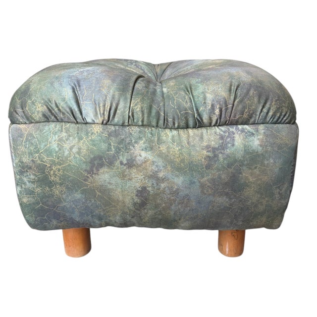 18"H x 24"W x 24"D A study in texture and form, this reupholstered 1990s ottoman presents a compelling dialogue between...
