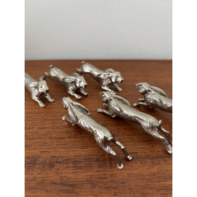 1970s Vintage Silver-Plated Metal Rabbit Knife Rests, 1970s, Set of 6 For Sale - Image 5 of 7