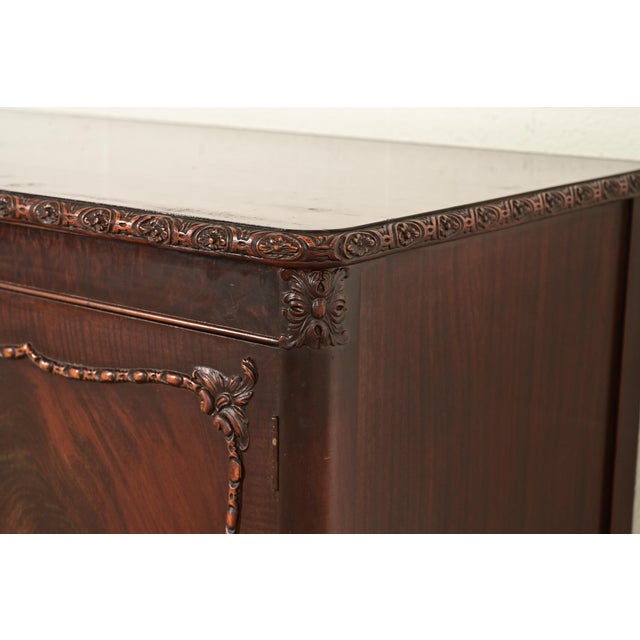 Brown Romweber Antique Chippendale Carved Flame Mahogany Buffet Server or Bar Cabinet, Circa 1920s For Sale - Image 8 of 13