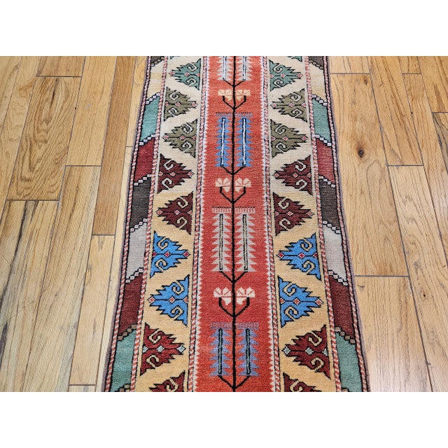 Vintage Turkish Oushak Runner, Handwoven Wool Pile, Geometric Design, 3' x 9' For Sale - Image 10 of 16