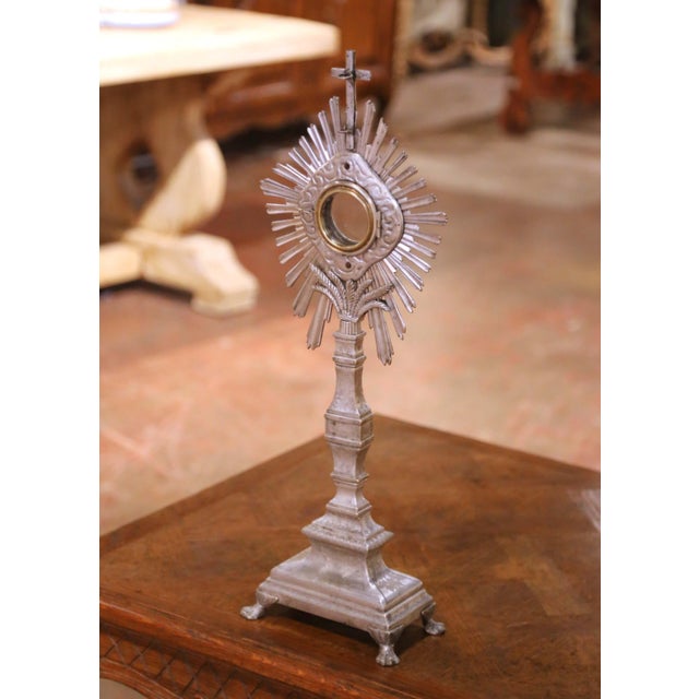 19th Century French Silvered Bronze Catholic Ostensoir Monstrance With Sunburst For Sale In Dallas - Image 6 of 8