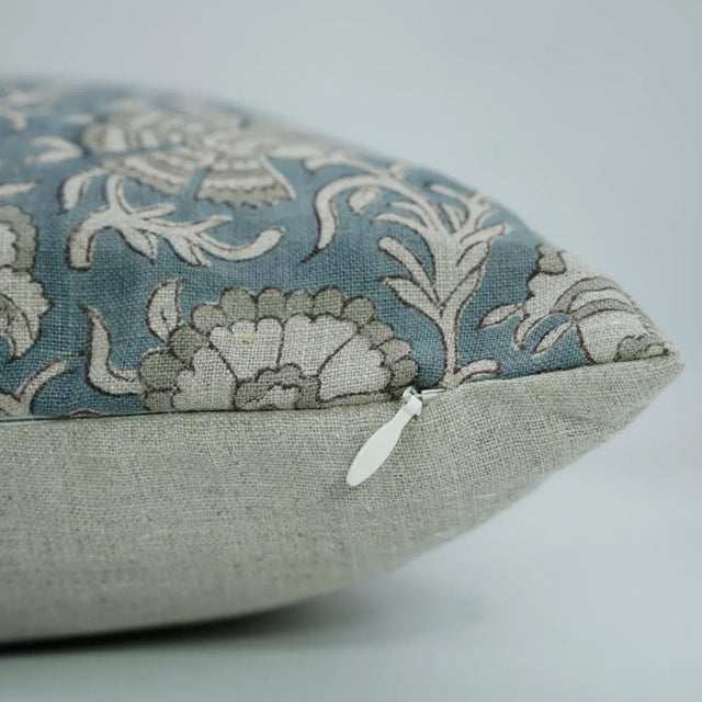 Rustic Handcrafted Cushion Cover 14x14 Inch Traditional Block Print Pure Linen-Sonakshi For Sale - Image 3 of 4