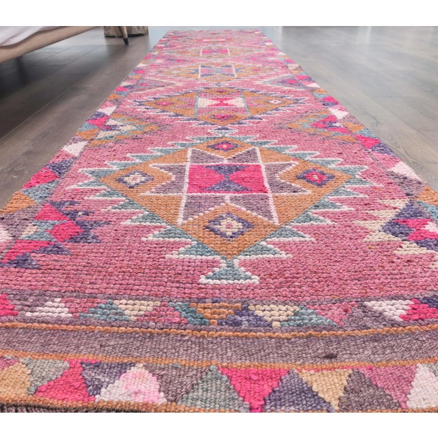 Vintage Turkish Hand-Knotted Tribal Runner For Sale - Image 6 of 9