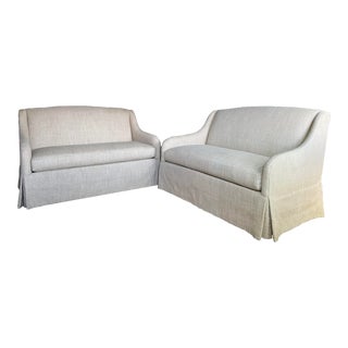 Pair of Charles Stewart Beige Settees For Sale