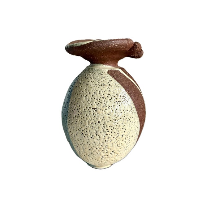 Vintage 1970s Signed Brutalist Art Studio Pottery Vase / Mid Century Stoneware Baluster Trumpet Drip Glaze Vase For Sale In Cleveland - Image 6 of 11
