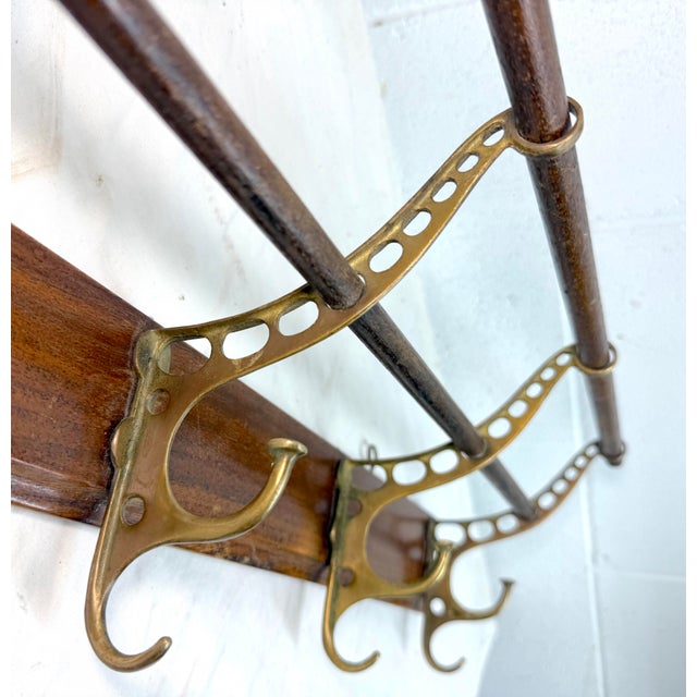 Rustic Antique Wall Mount Brass Wood Bathroom Hallway Towel Coat Hat Wall Hook Hanger For Sale - Image 3 of 8