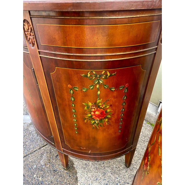 Imperial Furniture, Grand Rapids Mid 20th Century Pair of Grand Rapids Imperial Furniture Demilune Adams Style Paint Decorated Cabinets For Sale - Image 4 of 12