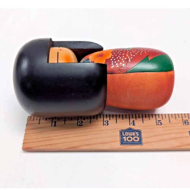 Black VTG Japanese Sosaku Kokeshi Doll Signed Hand-Painted Wood 5.5" Floral Kimono For Sale - Image 8 of 8