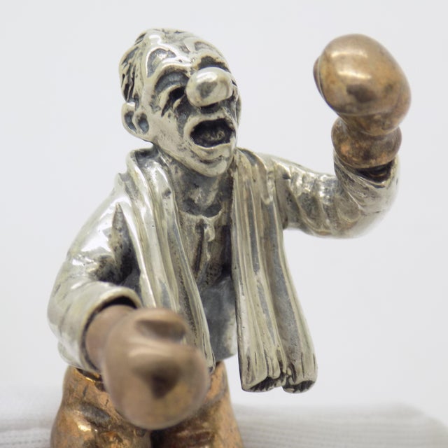 Vintage Italian Silver 800 and Brass Boxer Figurine by Angini, Tuscany, 1970s For Sale - Image 3 of 15