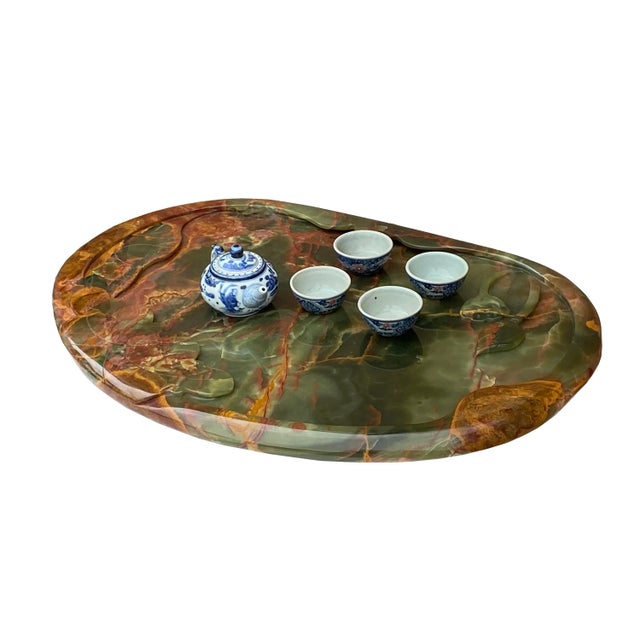 Green Chinese Natural Green Stone Craved Lotus Theme Tea Basin Tray For Sale - Image 8 of 11