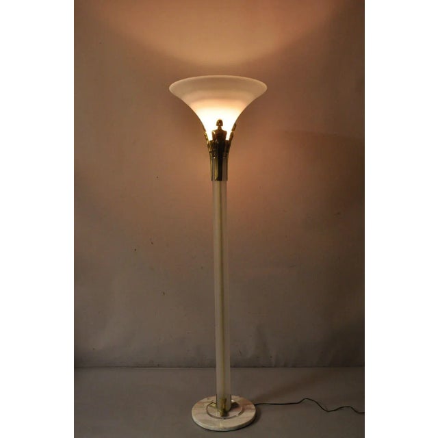 Vintage Art Deco Style Figural Frosted Acrylic and Glass Torchiere Floor Lamp For Sale - Image 9 of 12