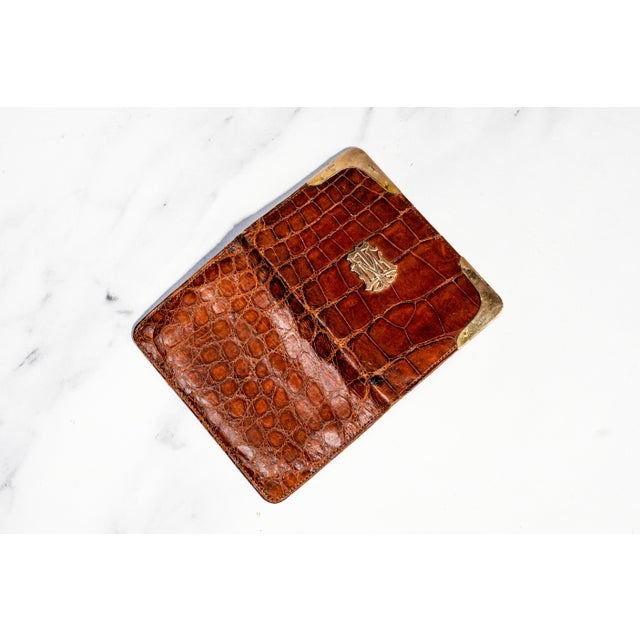 Brown Rare Antique English Victorian Leather 9k Gold Corners English Wallet Case For Sale - Image 8 of 13