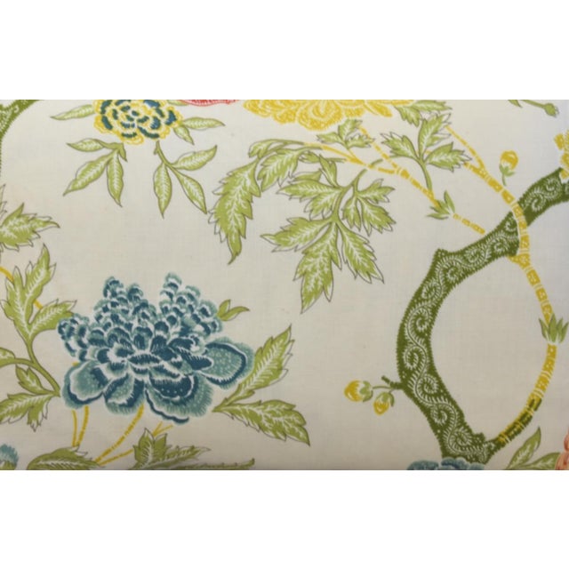 Custom-tailored pillow by Mike Seratt of The Prized Pig in Schumacher's Arbre Chinois botanical linen-print fabric. Green...