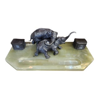 Elephant Ink Well Desk Set For Sale