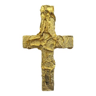 One-of-a-Kind Sculptural Wall Cross in Gilded Metallic Leather For Sale