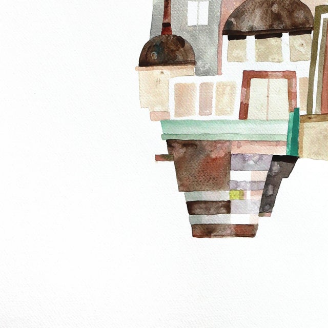 Abstract A Sunflower in the City - Original Floral Cityscape Watercolor Painting on Paper by Maria C Bernhardsson For Sale - Image 3 of 7