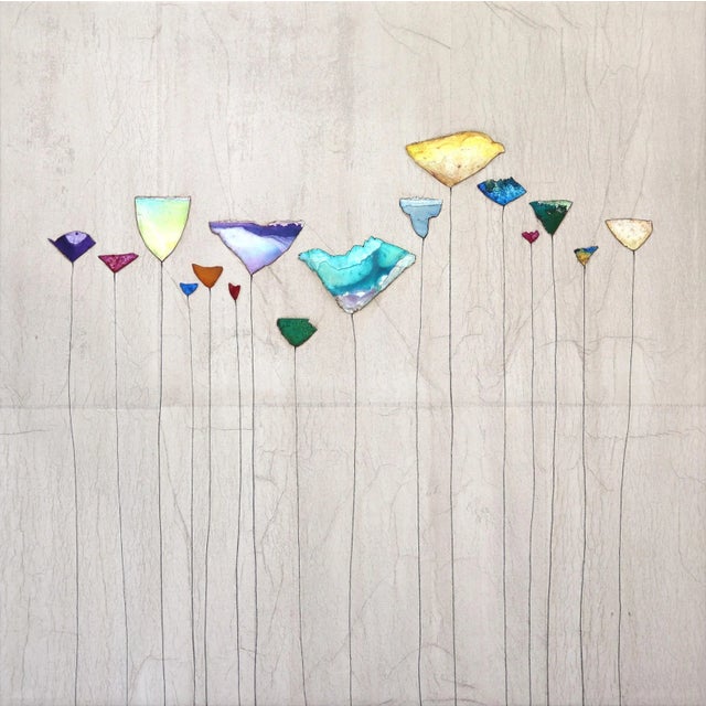 Large Square Neutral Minimalist Landscape Painting "Finding the Light Ii" Original Textural Botanical Artwork by Peter Kuttner For Sale - Image 9 of 9