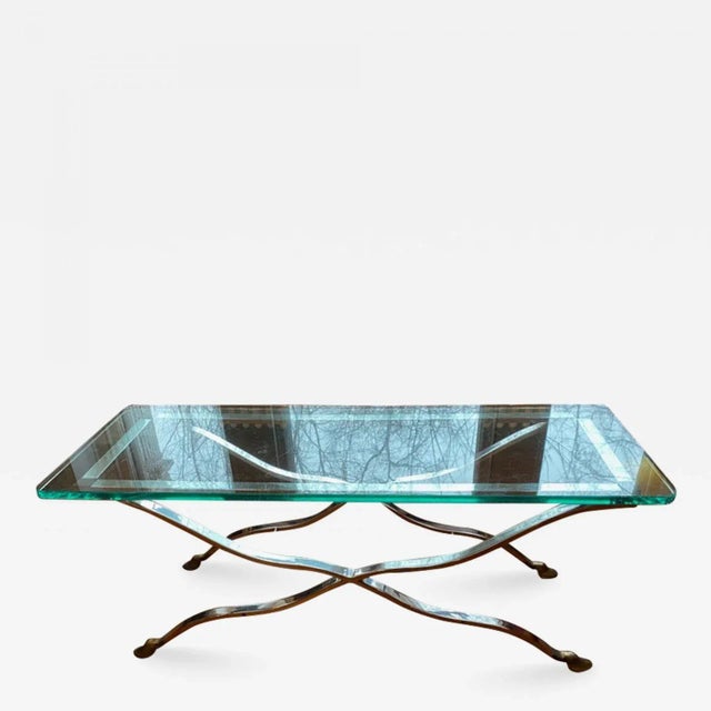 1970s Maison Jansen Nickel & Brass X Base Coffee Table For Sale - Image 9 of 9
