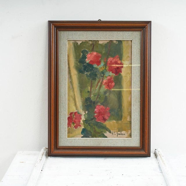 F. Gamberini, Flowers, Oil on Board, 1950s For Sale - Image 5 of 5