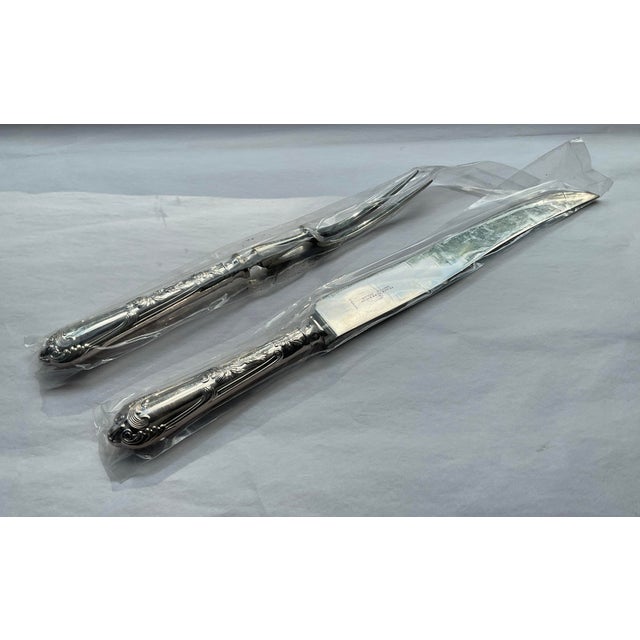 Traditional Silver Pair Carving Set, Carving Fork & Carving Knife, La Regence. For Sale - Image 3 of 14