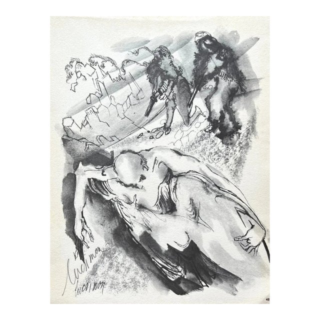 Luc Simon Pencil Hand-Signed Drawing Fscimile 1962 For Sale