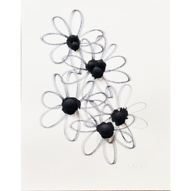 Original abstract floral ink drawing in black and white on paper. Organic daisy-inspired forms with expressive linework...