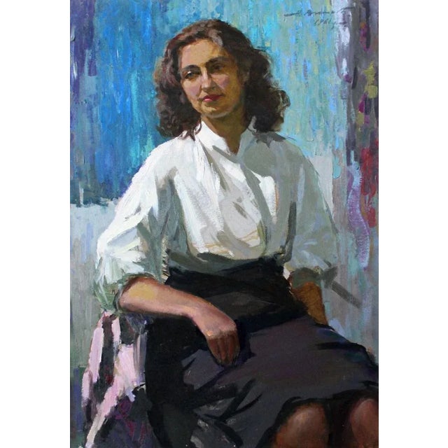 Alfejs Bromults, Wife Portrait, Oil on Cardboard For Sale - Image 7 of 7