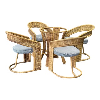 Vintage Sculptural Wicker Five Piece Dining Set | Coastal, Modern, Palm Beach Regency For Sale