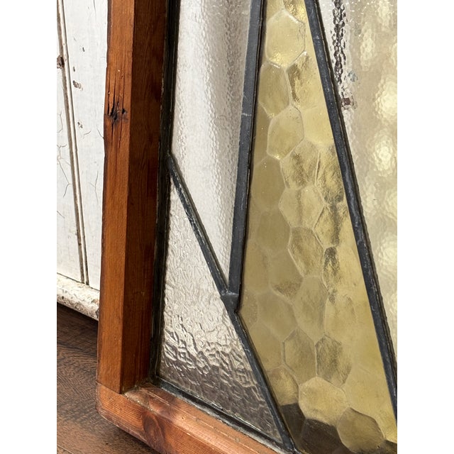 Antique Glass Wood Frame Stained Prairie School Window - Geometric Reversible Wood Frame For Sale - Image 9 of 10