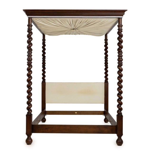Baker Furniture Britannia Walnut Full-Size Four-Poster Canopy Bed Frame, with barley twist posts, rectangular top with...