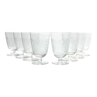 1950s Vintage Mid-Century 8 Footed Juice Glasses, Criss-Cross X Fishnet Cuts For Sale